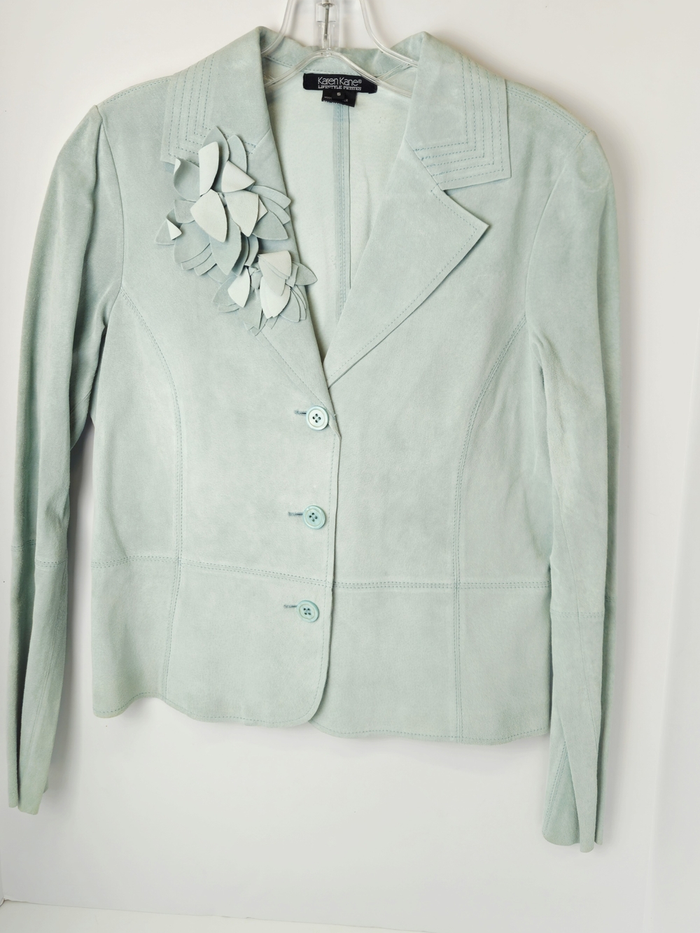 Karen Kane Mint Green Suede Blazer Jacket with Floral Detail